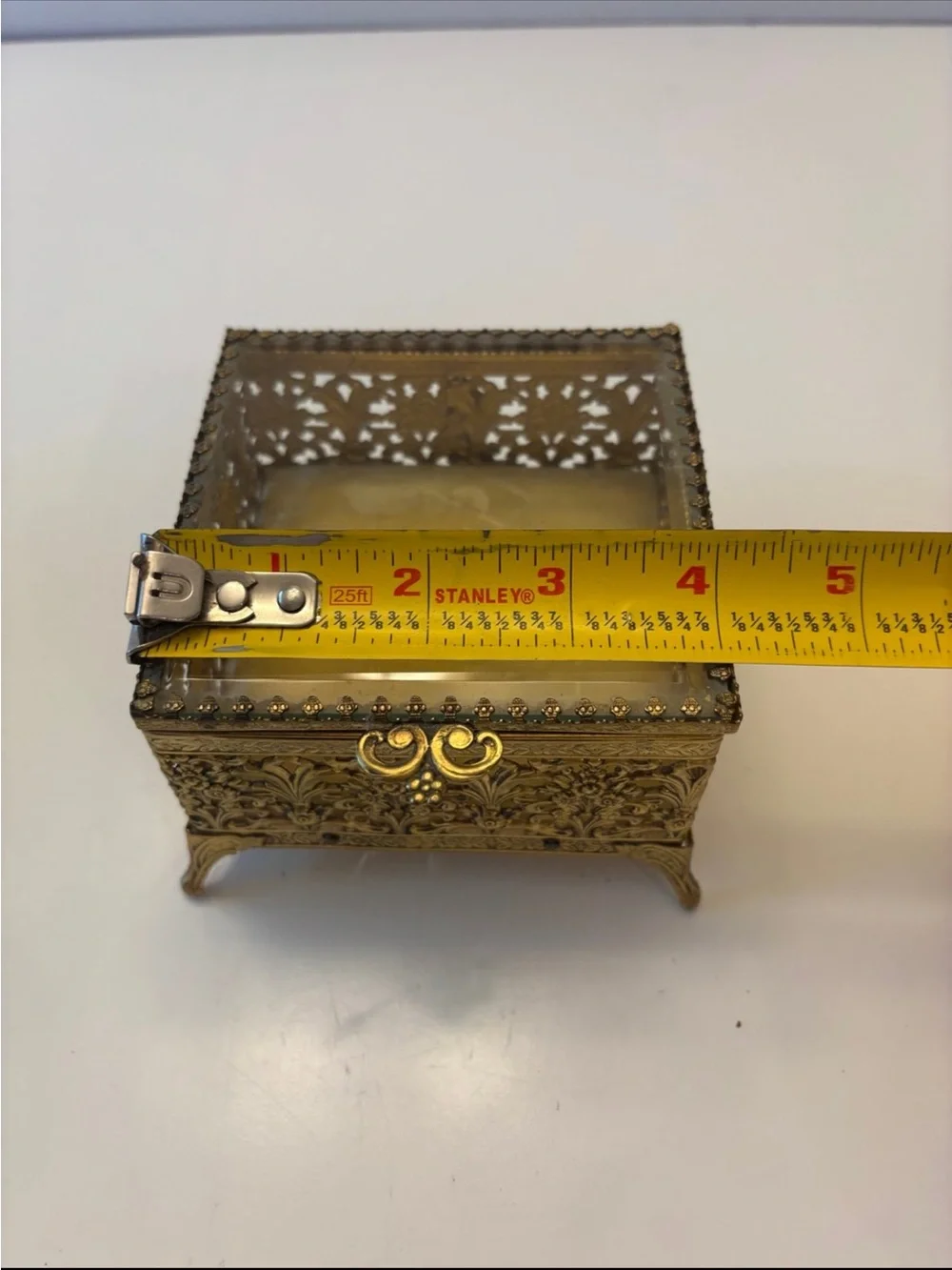 Vintage brass glass jewelry trinket box!